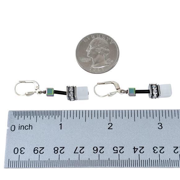 Estate Sterling Silver 925 Geometric Crystal Leverback Earrings - Picture 6 of 7